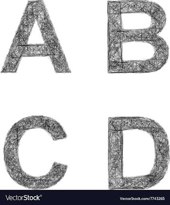 Line art font set - letters A B C D vector image