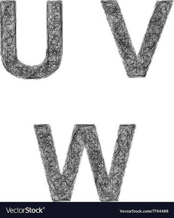 Line art font set - letters U V W vector image