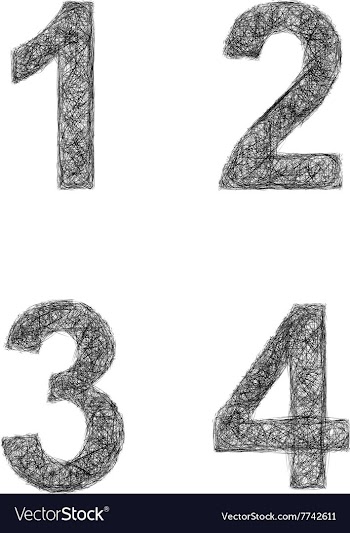 Line art font set - numbers 1 2 3 4 vector image