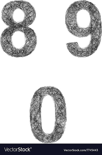 Line art font set - numbers 8 9 0 vector image