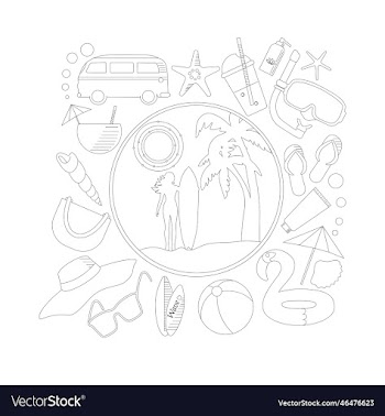 line art icons set of summer travel and vacation