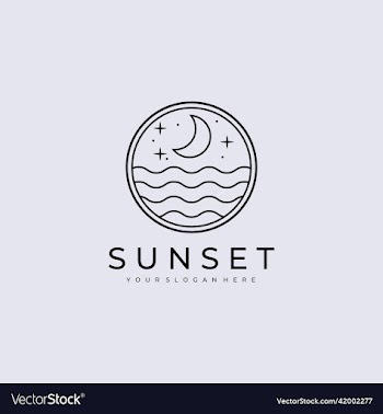 line art night beach sunset logo