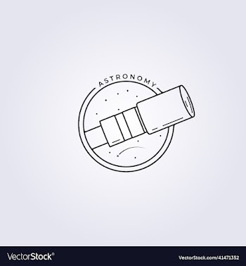 line art telescope logo in circle badge sky