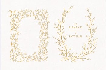 Line Drawn Golden Floristic Wreaths Sprigs botanical clipart