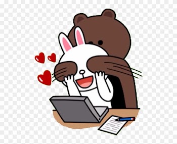 Line Sticker - Brown Bear And Cony Bunny