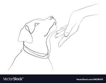 linear drawing of a labrador and a female hand