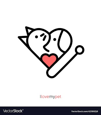 linear logo pet cat dog heart veterinary clinic