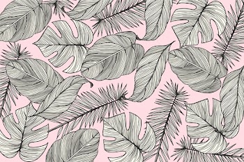 Linear tropical leaves with pastel color background Free Vector