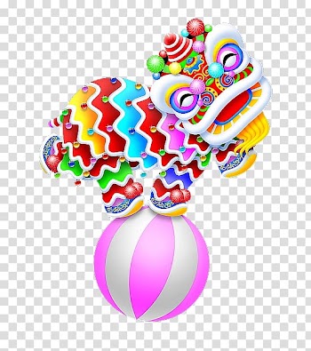 Lion dance Tangyuan Lantern Festival , Color cartoon lion standing on the ball transparent background PNG clipart