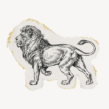 Lion drawing, ephemera ripped paper, | Free PSD Illustration - rawpixel