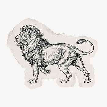 Lion ephemera drawing, torn paper, | Free Photo Illustration - rawpixel