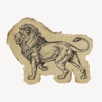 Lion ephemera drawing, torn paper, | Free Photo Illustration - rawpixel
