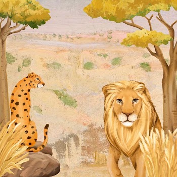 Lion & leopard background, drawing | Free Photo Illustration - rawpixel