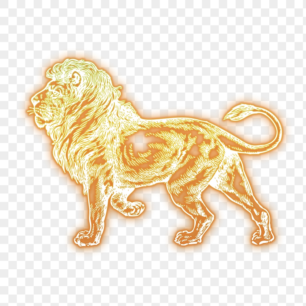 Lion png sticker, gold neon, | Free PNG - rawpixel