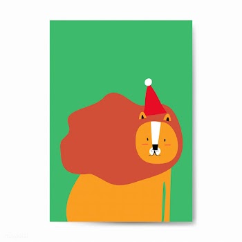 Lion wearing a Christmas hat in a cartoon sty.. | Free stock vector - 476981