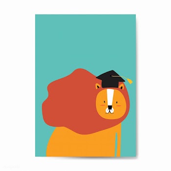 Lion wearing a graduation hat in a cartoon st.. | Free stock vector - 477059