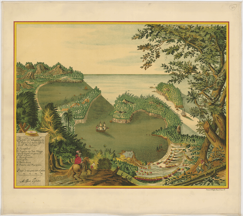 Litography of Acapulco port in 1628, | Free PNG - rawpixel