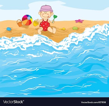 Little baby boy playing on the beach vector image