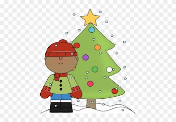 Little Boy And Christmas Tree In The Snow - Boy Christmas Tree Clipart