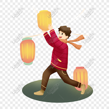little boy hanging lanterns at lantern festival Imagen ...