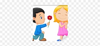 Little Boy Kneels On One Knee Giving Flowers To Girl - Boy Giving A Girl Flowers