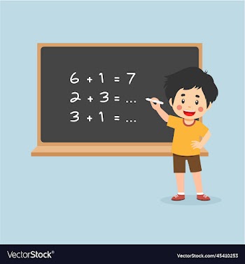 little boy solving math problem blackboard