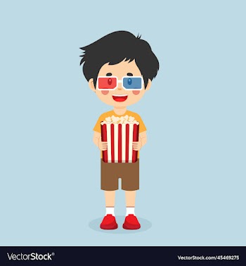 little boy watching movie in cinema