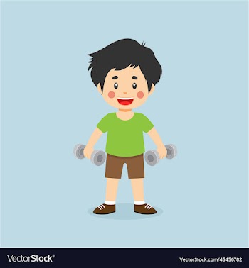 little boy workout with lift dumbbell