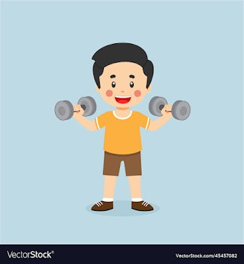 little boy workout with lift dumbbell