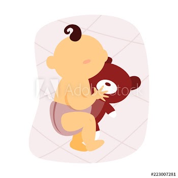 Little cute baby girl holding teddy bear