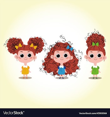 little cute curly girls in colorful dresses