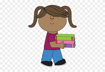 Little Girl Carrying A Stack Of Books - Clipart Girl