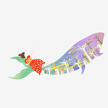 Little Girl Character Elements On Cartoon Colored Fish Girl ...