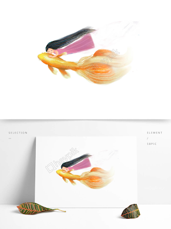 Little girl fish beautiful hand painted vector image - PNG Clip ...