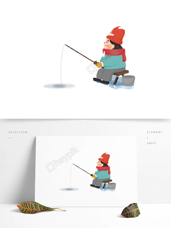 Little girl fishing winter use commercial elements image - PNG ...