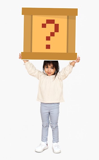 Little girl holding a question box | Free stock psd mockup - 490560