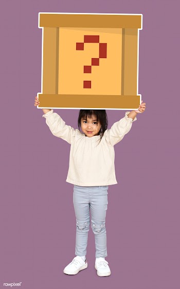 Little girl holding a question box | Free stock psd mockup - 490567