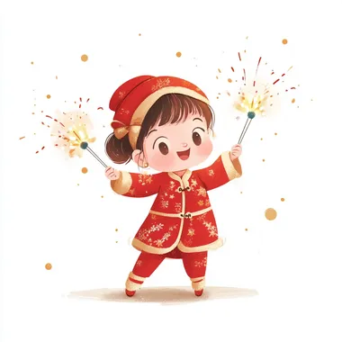 Little Girl in Red Outfit Lighting Sparklers in Festive Setting Little Girl in Red Outfit Lighting Sparklers in Festive Setting