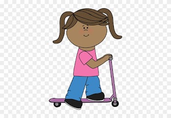 Little Girl Riding A Scooter - Girl Riding Scooter Clipart