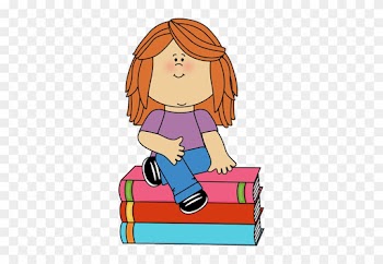 Little Girl Sitting On Books - Little Girl Sitting Clipart