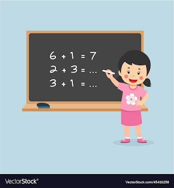 little girl solving math problem blackboard