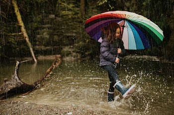 Little girl using an umbrella in stream on a… | Free stock photo | High Resolution image