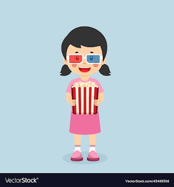 little girl watching movie in cinema