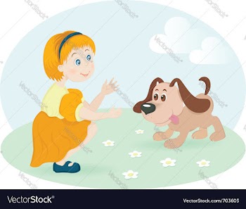  					Little girl with happy dog vector image														