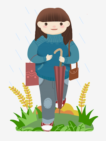 Little Girl With Umbrella In Valley Rain, Gu Yu Character ...