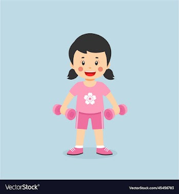 little girl workout with lift dumbbell