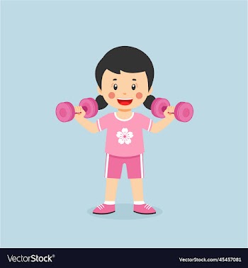 little girl workout with lift dumbbell