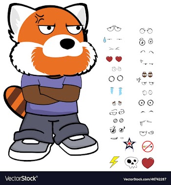 little grumpy red panda kid character cartoon