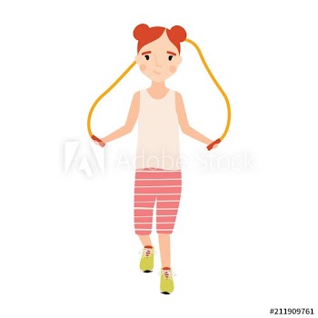 Little happy girl dressed in sportswear with jumping rope isolated on white background