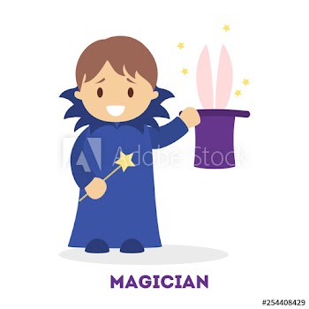 Little magician boy in the costume with hat